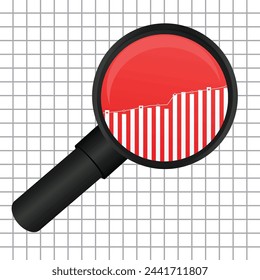 Analysis concept. Graphic trend in magnifier. vector