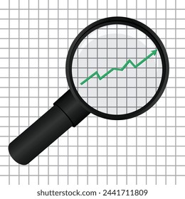 Concepto de análisis. Tendencia gráfica en la lupa. vector
