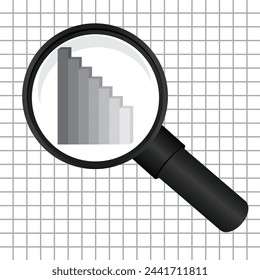 Analysis concept. Graphic trend in magnifier. vector
