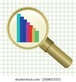 Analysis concept. Graphic trend in magnifier. vector