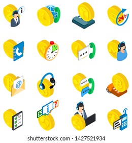 Analysis cryptocurrency icons set. Isometric set of 16 analysis cryptocurrency vector icons for web isolated on white background