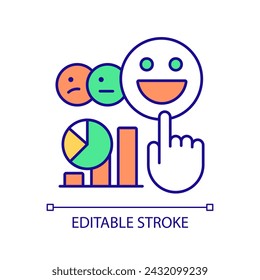 Analysis customer satisfaction level RGB color icon. Staff mood study. Get feedback from consumer. Emotional reaction. Isolated vector illustration. Simple filled line drawing. Editable stroke