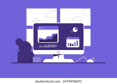 Analysis data with computer, Vector illustration.