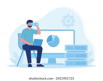 analysis data and database management trending concept flat illustration