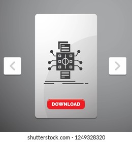 Analysis, data, datum, processing, reporting Glyph Icon in Carousal Pagination Slider Design & Red Download Button