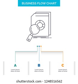 Analysis, data, financial, market, research Business Flow Chart Design with 3 Steps. Line Icon For Presentation Background Template Place for text