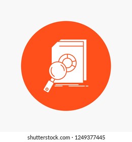 Analysis, data, financial, market, research White Glyph Icon in Circle. Vector Button illustration