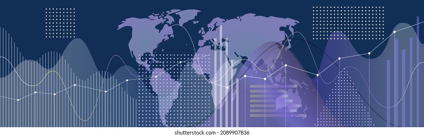 Datos de análisis, gráfico, anotación.
Modelo de concepto para Crecimiento, marketing, analistas, finanzas en el contexto del mapa mundial. Gráfico de finanzas empresariales, diseño vectorial.