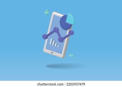 Analysis data from mobile phone concept on blue background. 3d vector illustration design.
