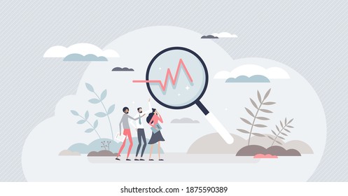 Analysis and data research as monitoring result graphic tiny person concept