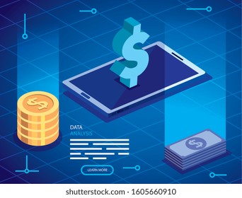 analysis data with smartphone and icons vector illustration design