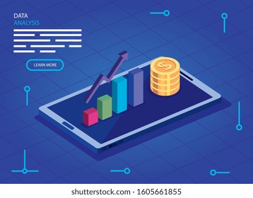 analysis data with smartphone and infographic vector illustration design