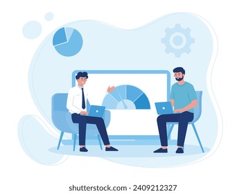 analysis of data storage on a laptop trending concept flat illustration