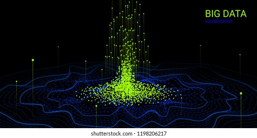 Analysis of Data Stream. Fractal 3d Visualization. Digital Big Data Sorting. Cosmic Wave Illustration with Distortion and Motion. Vector Fractal Element. Technology Background with Futuristic System.
