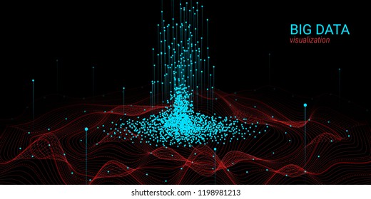 Analysis of Data Stream. Vector Fractal Element. Cosmic Wave Illustration with Distortion and Movement. Fractal 3d Visualization. Digital Big Data Sorting. Technology Background with Fractal System.