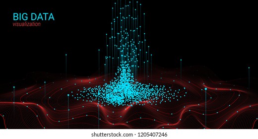 Analysis of Data Stream. Vector Fractal Element. Cosmic Wave Illustration with Distortion and Movement. Fractal 3d Visualization. Digital Big Data Sorting. Technology Background with Fractal System.