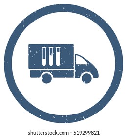 Analysis Delivery grainy textured icon inside circle for overlay watermark stamps. Flat symbol with scratched texture.