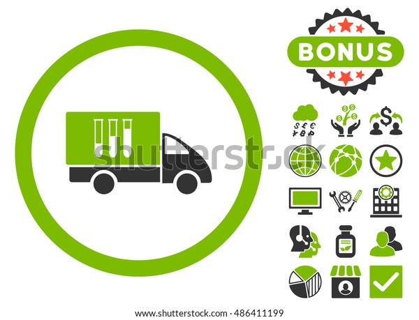 Analysis Delivery icon with bonus images.\
Vector illustration style is flat iconic bicolor symbols, eco green\
and gray colors, white\
background.