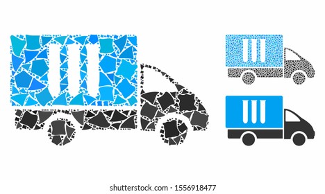 Analysis delivery mosaic of humpy parts in variable sizes and shades, based on analysis delivery icon. Vector trembly dots are combined into mosaic.