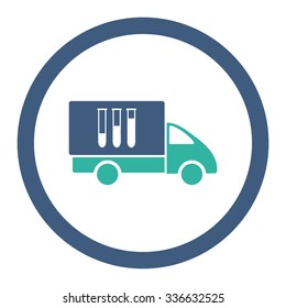 Analysis Delivery vector icon. Style is bicolor flat rounded symbol, cobalt and cyan colors, rounded angles, white background.