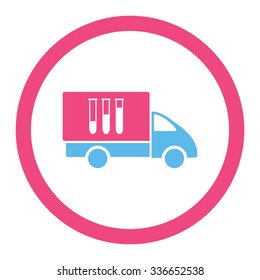 Analysis Delivery vector icon. Style is bicolor flat rounded symbol, pink and blue colors, rounded angles, white background.