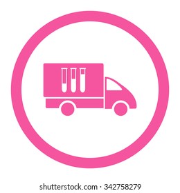 Analysis Delivery vector icon. Style is flat rounded symbol, pink color, rounded angles, white background.