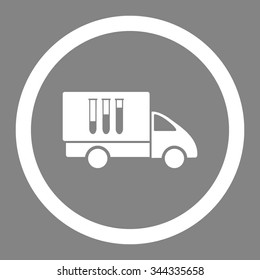 Analysis Delivery vector icon. Style is flat rounded symbol, white color, rounded angles, gray background.