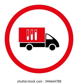 Analysis Delivery vector icon. Style is bicolor flat rounded symbol, intensive red and black colors, rounded angles, white background.