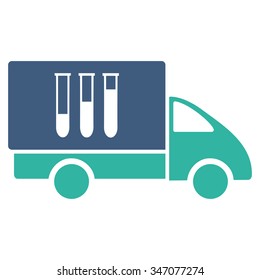 Analysis Delivery vector icon. Style is bicolor flat symbol, cobalt and cyan colors, rounded angles, white background.