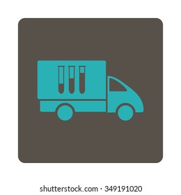 Analysis Delivery vector icon. Style is flat rounded square button, cyan and grey colors, white background.