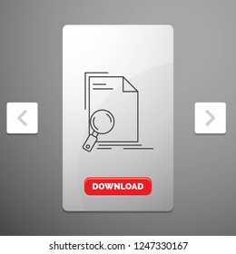 Analysis, document, file, find, page Line Icon in Carousal Pagination Slider Design & Red Download Button
