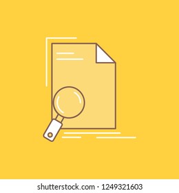 Analysis, document, file, find, page Flat Line Filled Icon. Beautiful Logo button over yellow background for UI and UX, website or mobile application