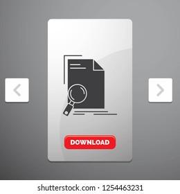 Analysis, document, file, find, page Glyph Icon in Carousal Pagination Slider Design & Red Download Button