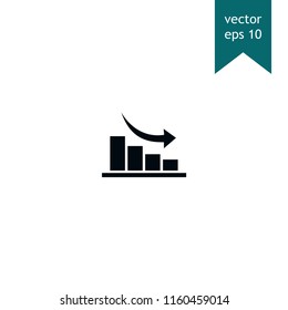 Analysis, downward arrow, chart, diagram vector icon