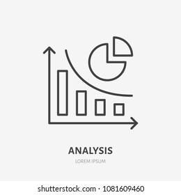 Icono de línea plana de análisis financiero. Signo de diagrama contable. Delgado logo lineal para servicios financieros legales, contabilidad.