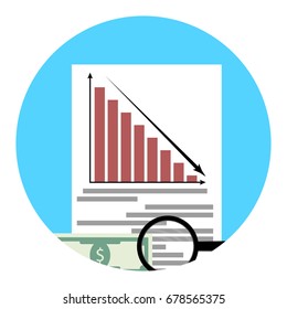 Analysis of financial crisis app icon. Financial economic crisis, recession and bankruptcy stock market. Vector illustration