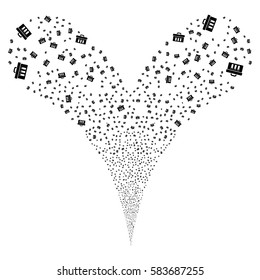 Analysis fireworks stream. Vector illustration style is flat black iconic symbols on a white background. Object double fountain made from random pictographs.