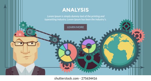 Analysis. Flat design illustration concepts for business, finance, consulting, management, analysis, strategy and planning. A thinking man. Concepts can be used for background, web banner.