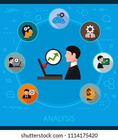 Analysis flat icons concept. Vector illustration. Element template for design.