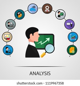 Analysis flat icons concept. Vector illustration. Element template for design.