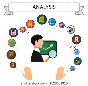 Analysis flat icons concept. Vector illustration. Element template for design.
