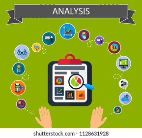 Analysis flat icons concept. Vector illustration. Element template for design.