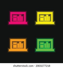 Analysis four color glowing neon vector icon