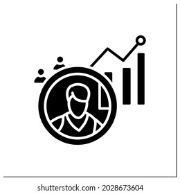 Analysis glyph icon.Consumer review. Researching customer demand. Observation.Filled flat sign. Isolated silhouette vector illustration