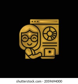Analysis gold plated metalic icon or logo vector