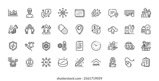 Analysis graph, Chemistry lab and Capsule pill line icons pack. AI, Question and Answer, Map pin icons. Vaccination, Investment, Charging station web icon. Vector