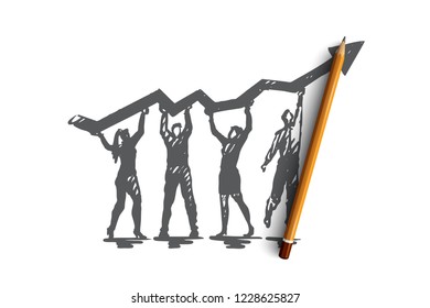 Analysis, graph, line, search, growth concept. Hand drawn team make analysis research concept sketch. Isolated vector illustration.