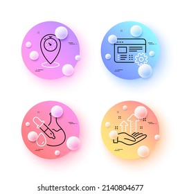 Analysis graph, Timer and Web settings minimal line icons. 3d spheres or balls buttons. Chemistry experiment icons. For web, application, printing. Vector