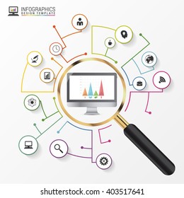 Analysis graphic design concept with magnifying glass. Vector illustration