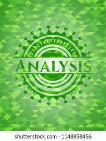 Analysis green emblem with mosaic ecological style background